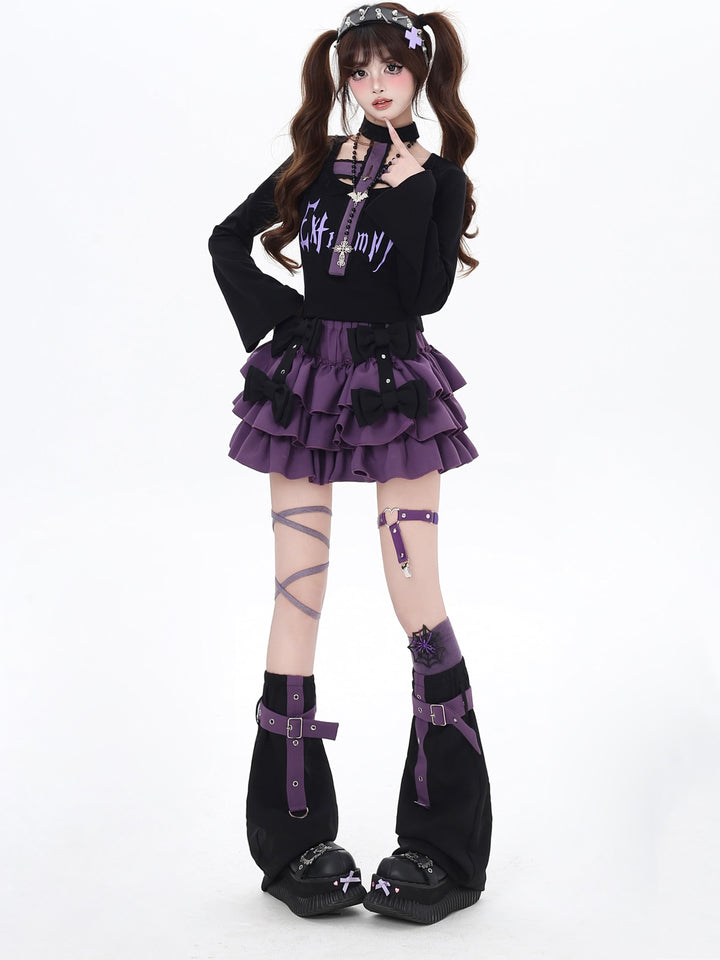 Gothic Bow Tiered Mini Skirt