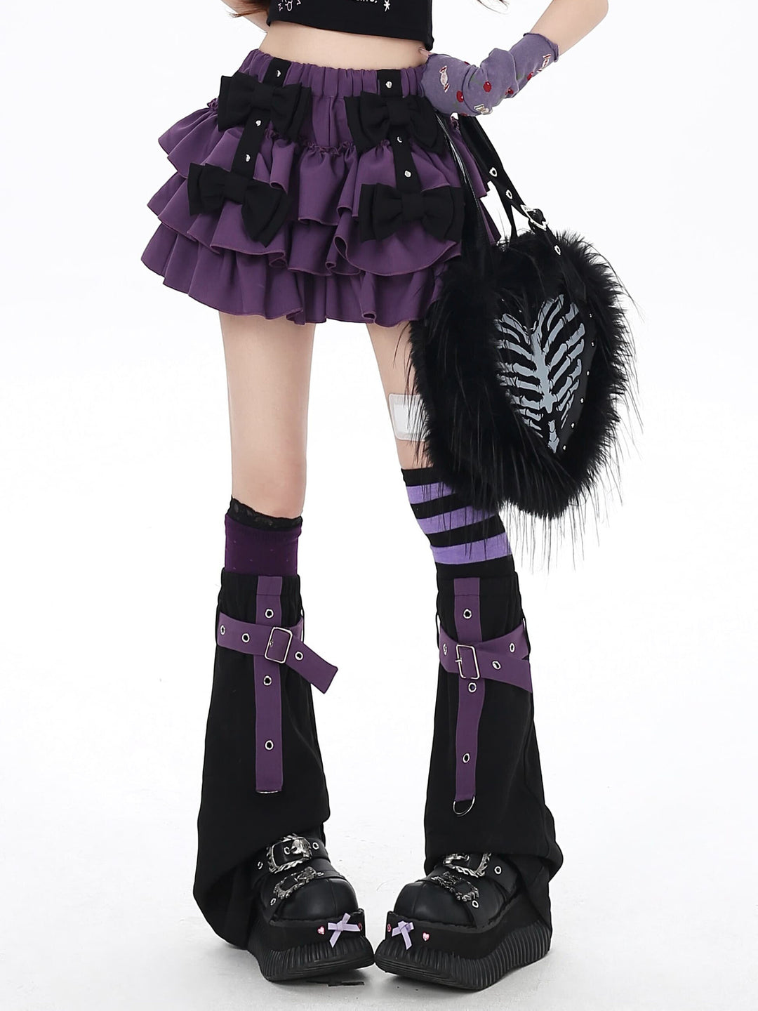 Gothic Bow Tiered Mini Skirt