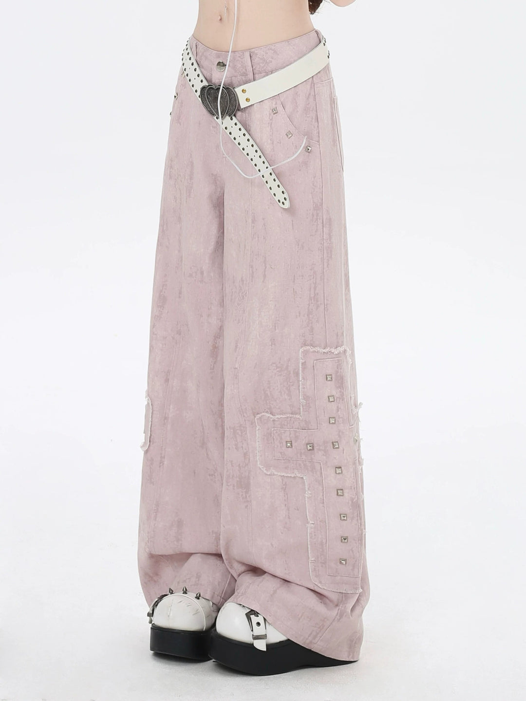 Y2K Studded Wide Leg Cargo Jeans