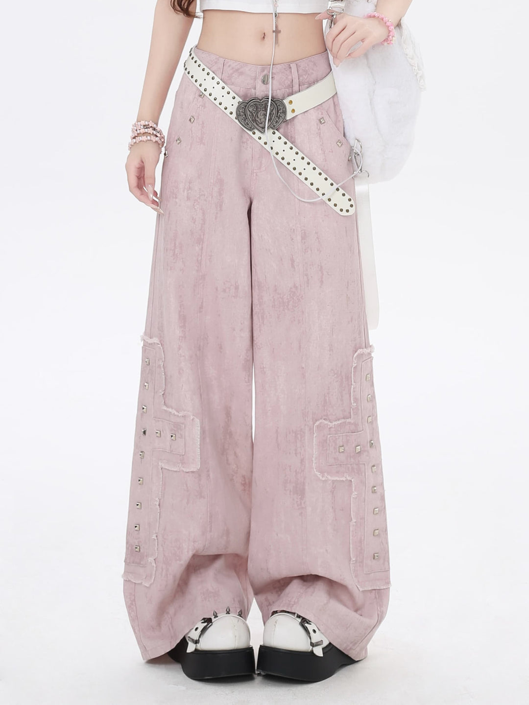 Y2K Studded Wide Leg Cargo Jeans