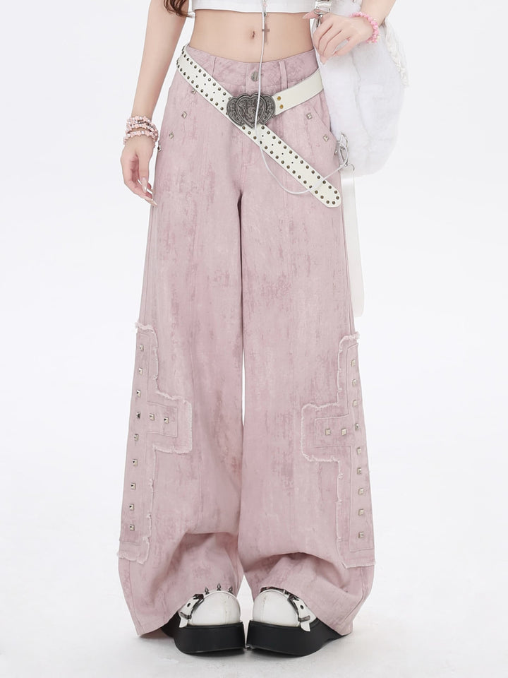 Y2K Studded Wide Leg Cargo Jeans