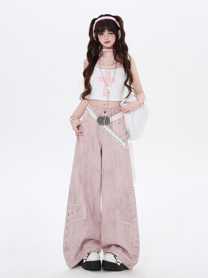 Y2K Studded Wide Leg Cargo Jeans