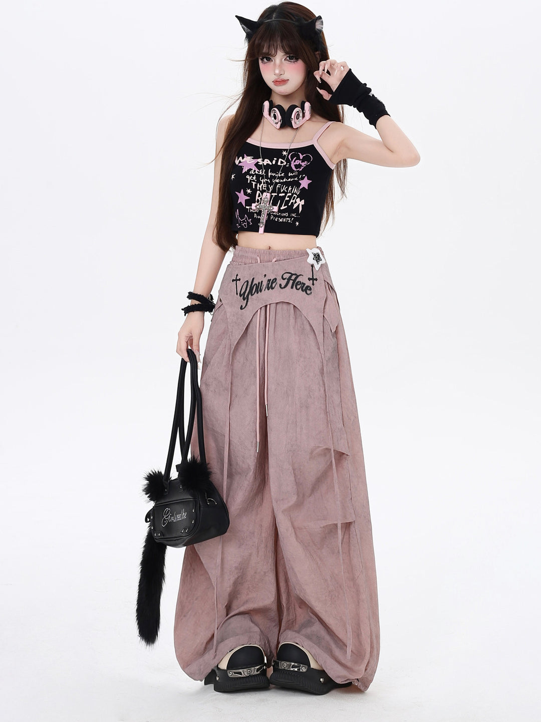 Y2K Wrap Panel Parachute Pants