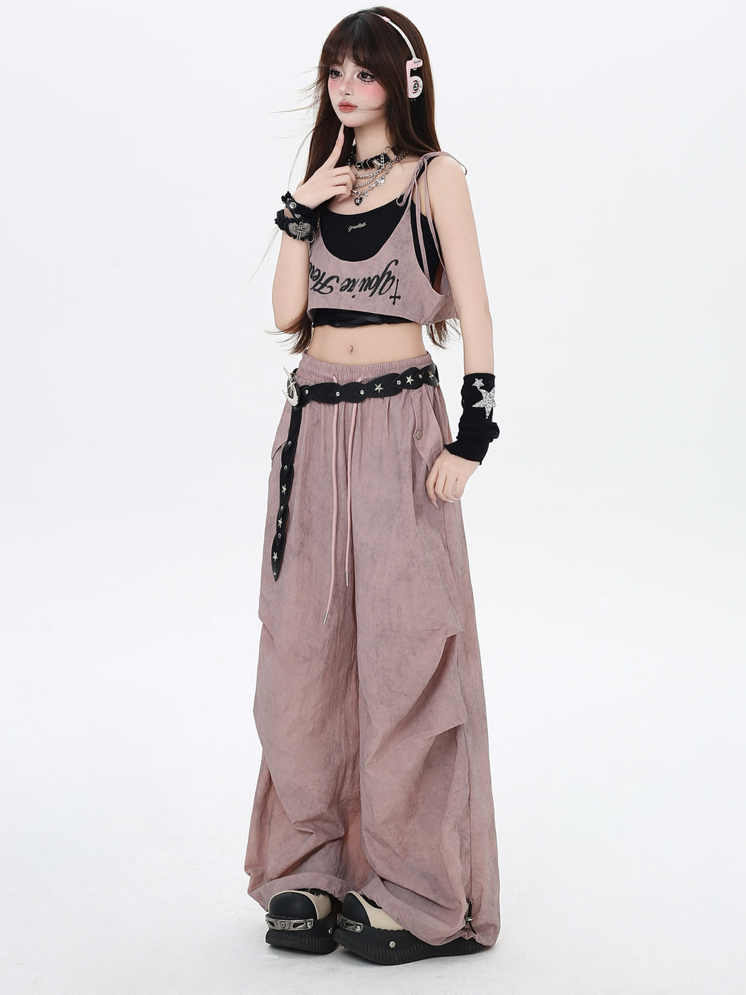 Y2K Wrap Panel Parachute Pants