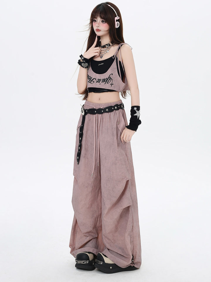 Y2K Wrap Panel Parachute Pants