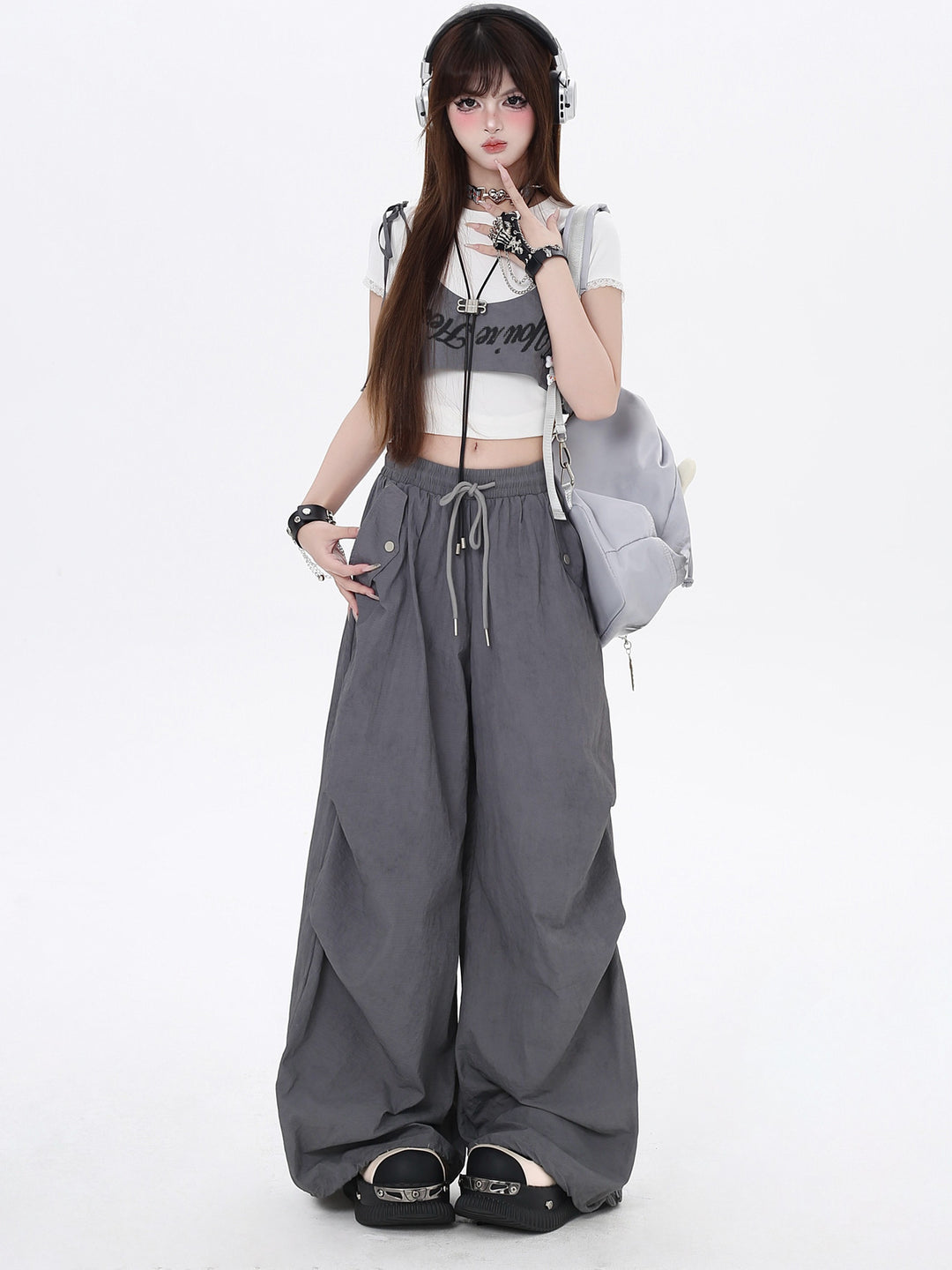 Y2K Wrap Panel Parachute Pants