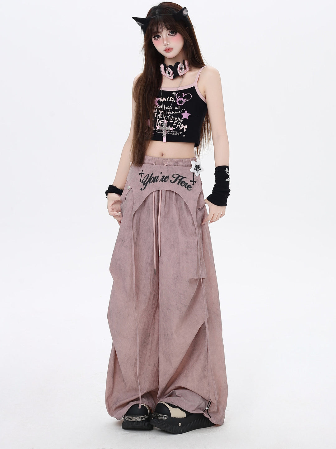 Y2K Wrap Panel Parachute Pants