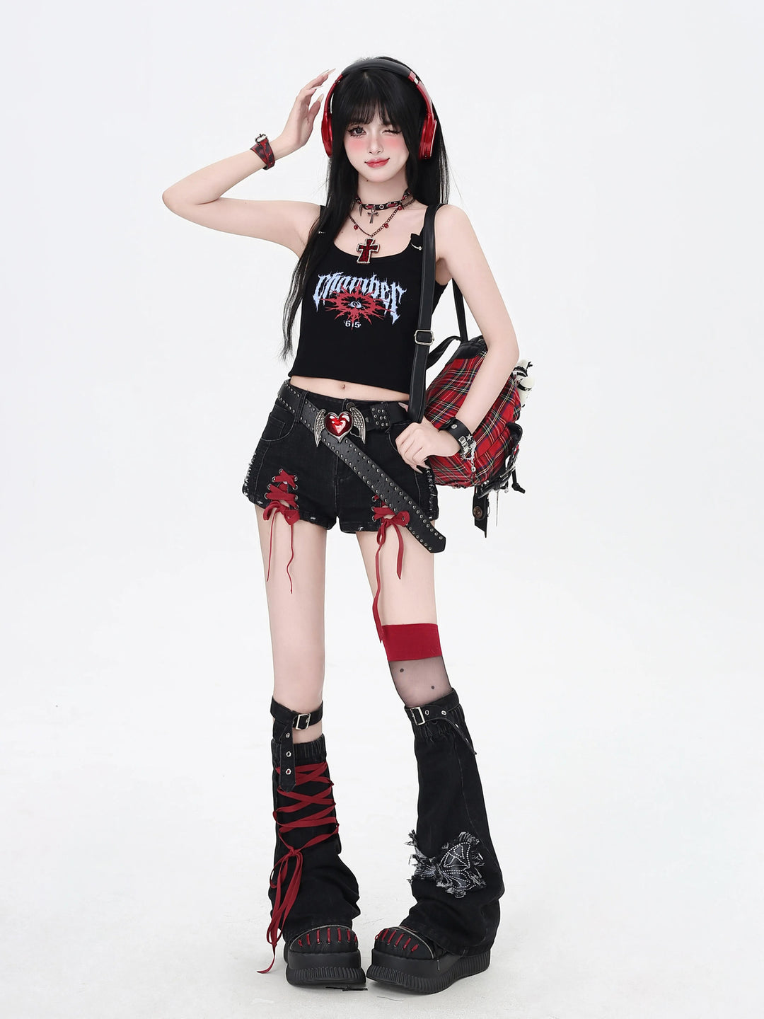 Gothic Lace-Up Denim Micro Shorts