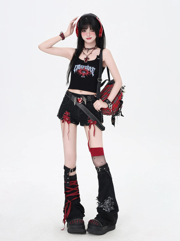 Gothic Lace-Up Denim Micro Shorts