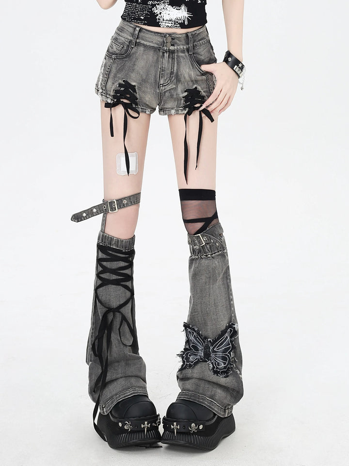 Gothic Lace-Up Denim Micro Shorts