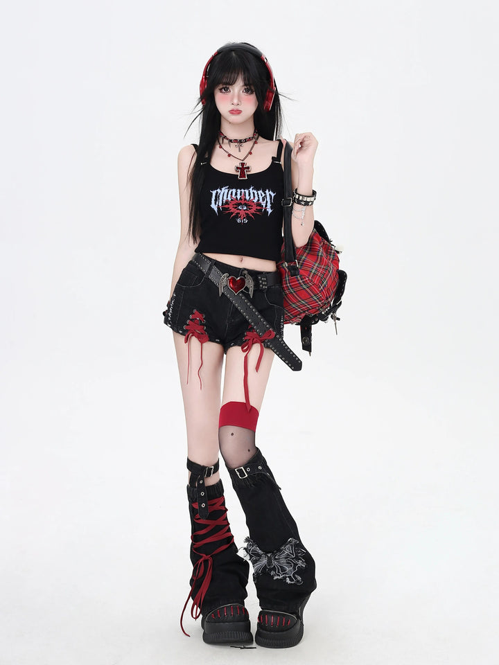 Gothic Lace-Up Denim Micro Shorts