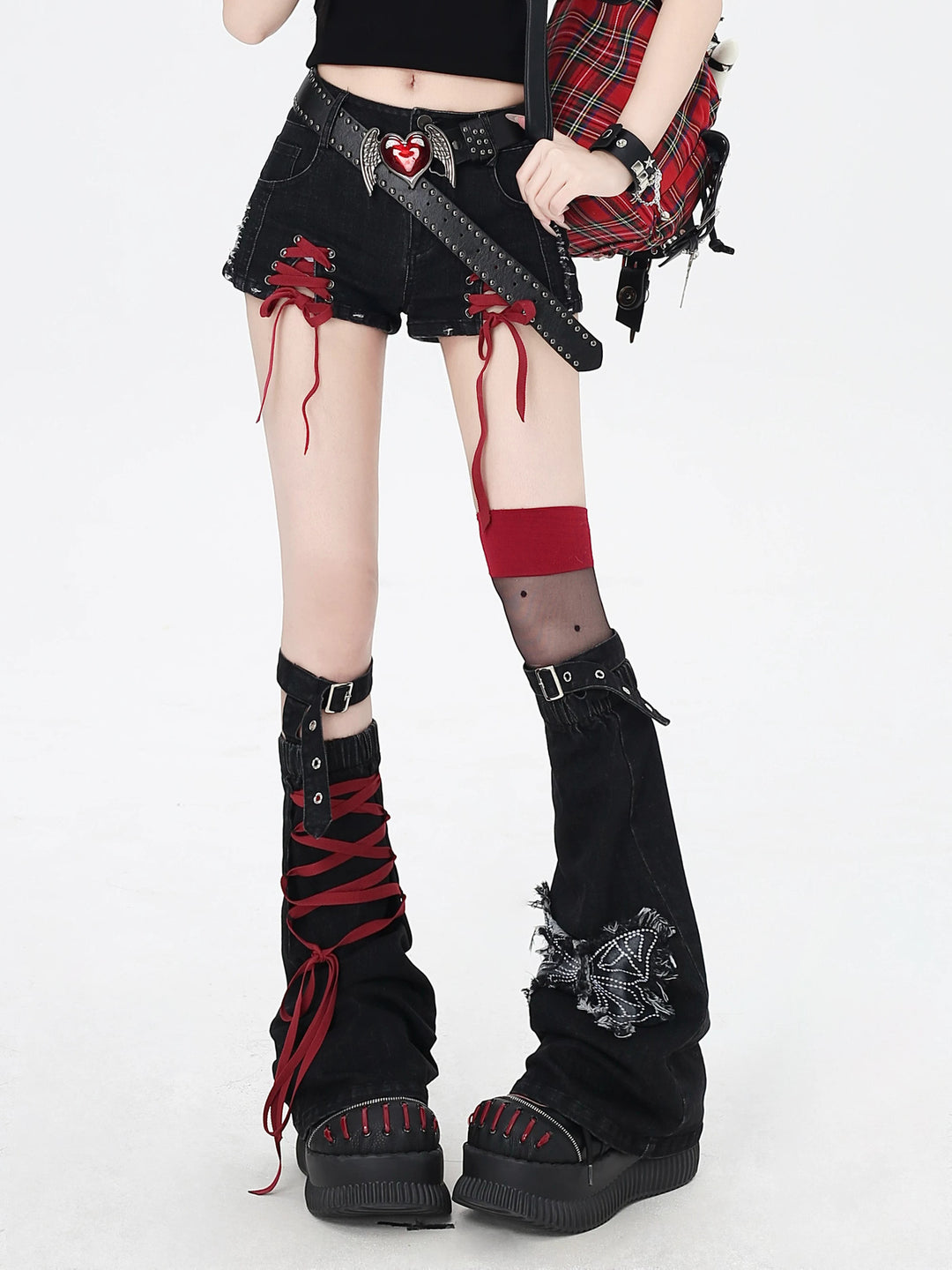 Gothic Lace-Up Denim Micro Shorts