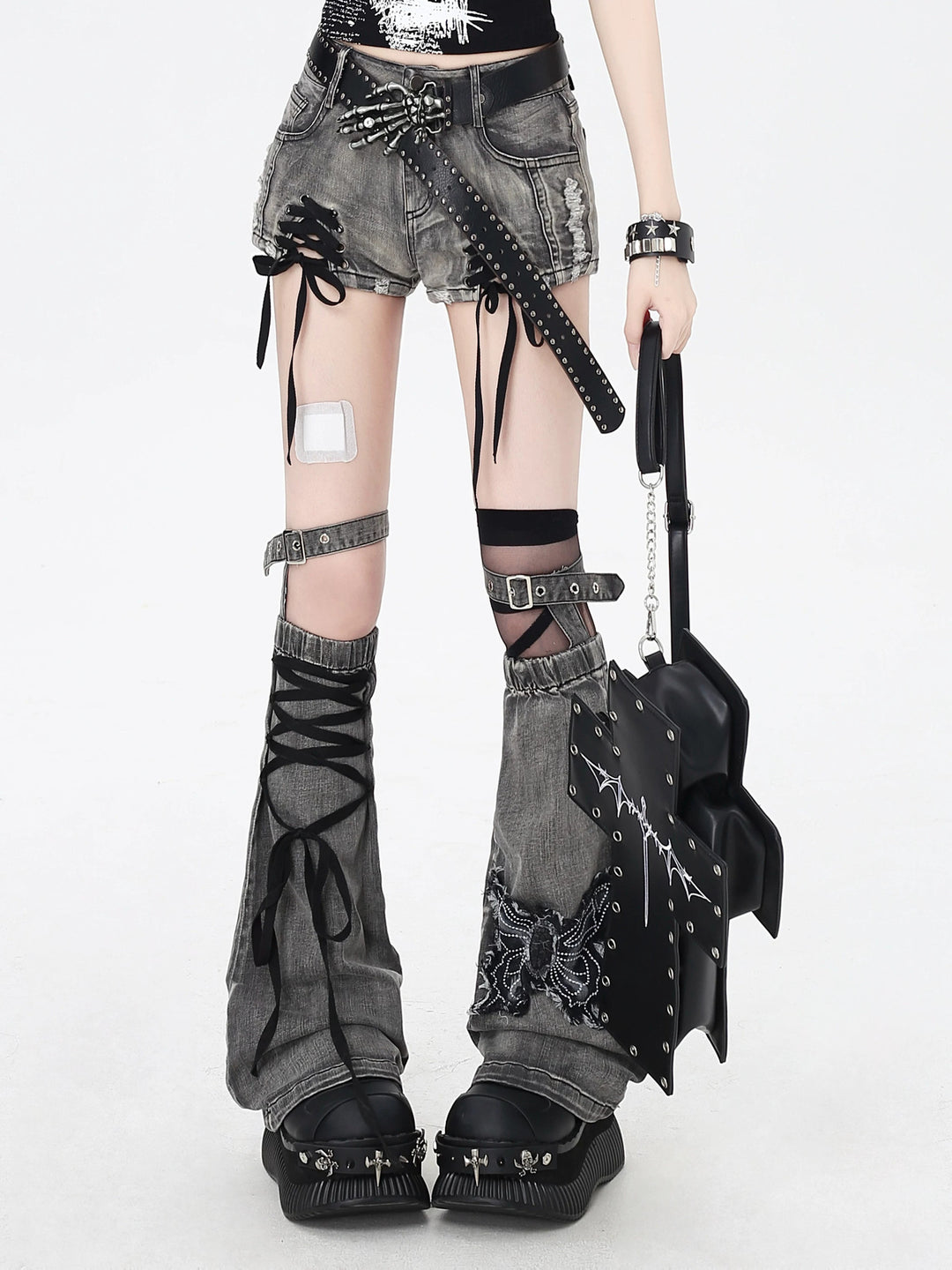 Gothic Lace-Up Denim Micro Shorts