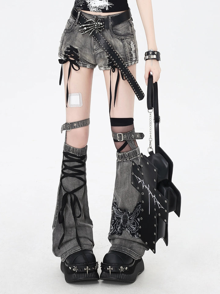 Gothic Lace-Up Denim Micro Shorts
