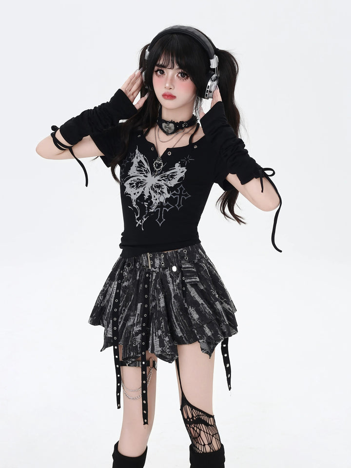 Gothic Butterfly Halter Graphic Top