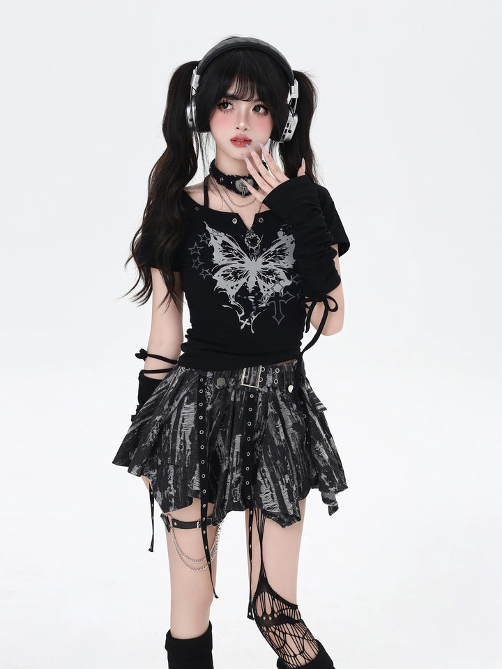 Gothic Butterfly Halter Graphic Top