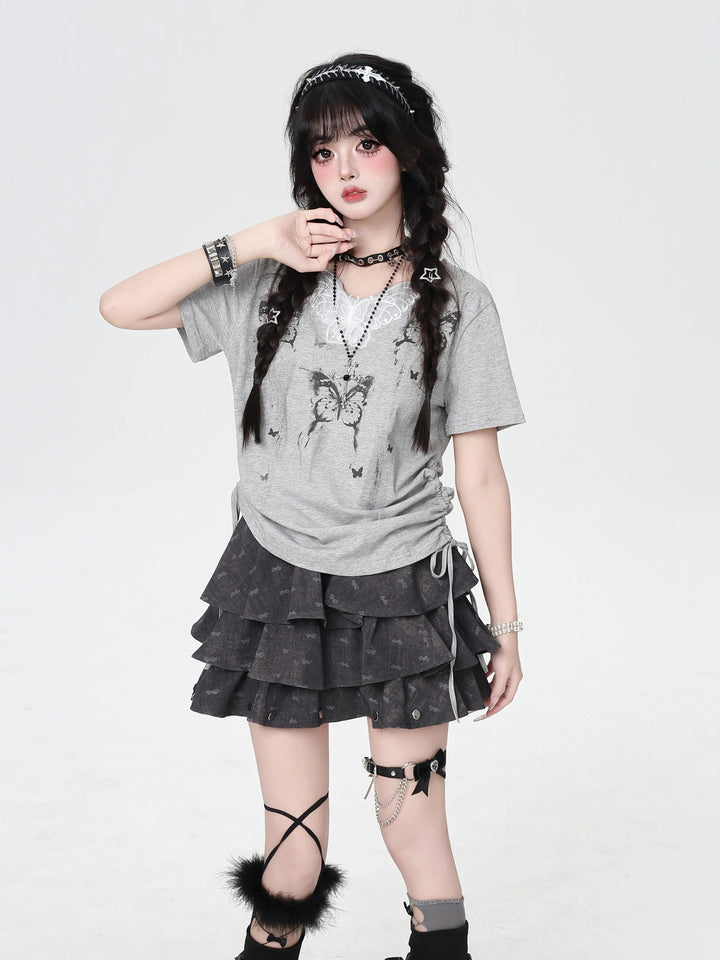 Y2K Butterfly Ruched T-Shirt