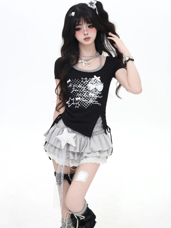 Y2K Strawberry Layered Graphic Top