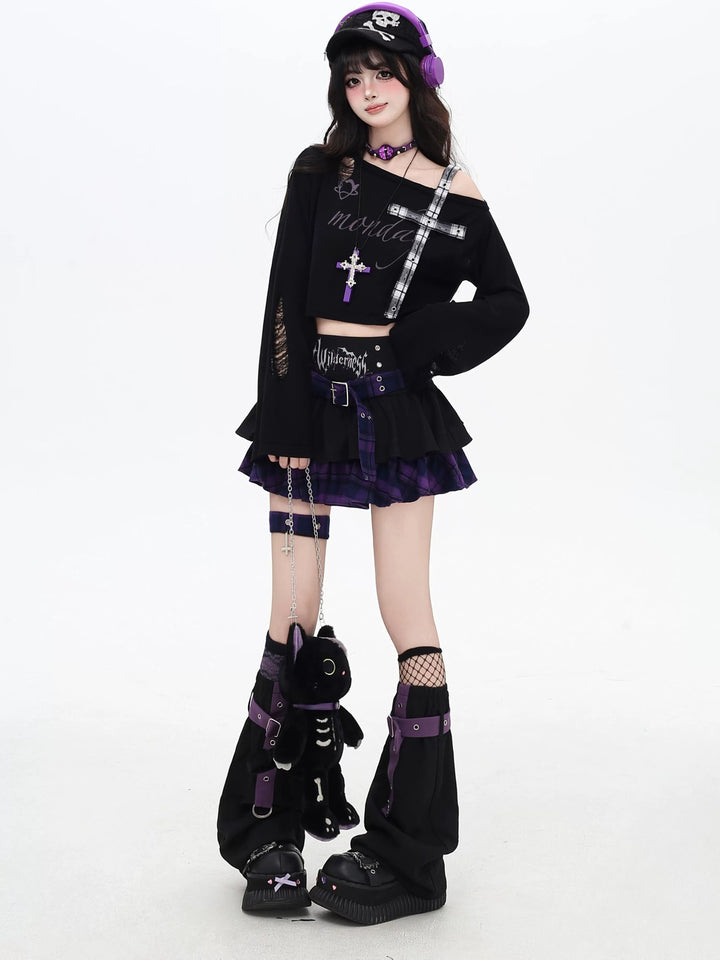 Gothic Plaid Cross Knit Crop Top