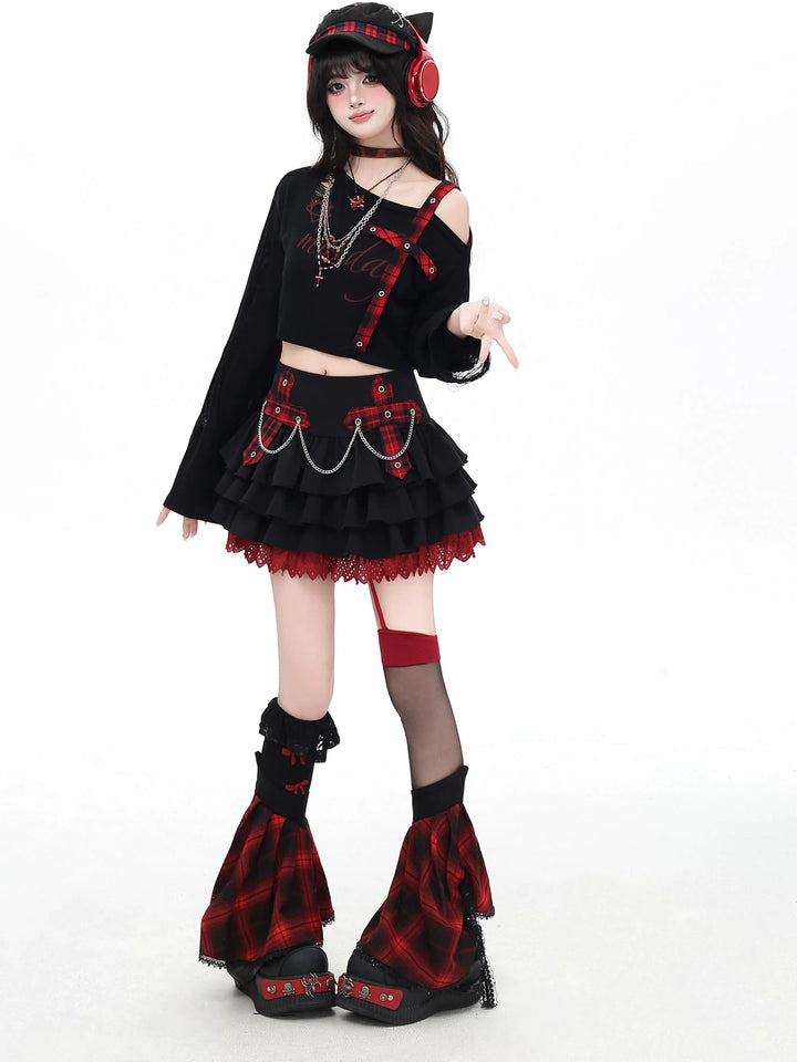 Gothic Plaid Cross Knit Crop Top