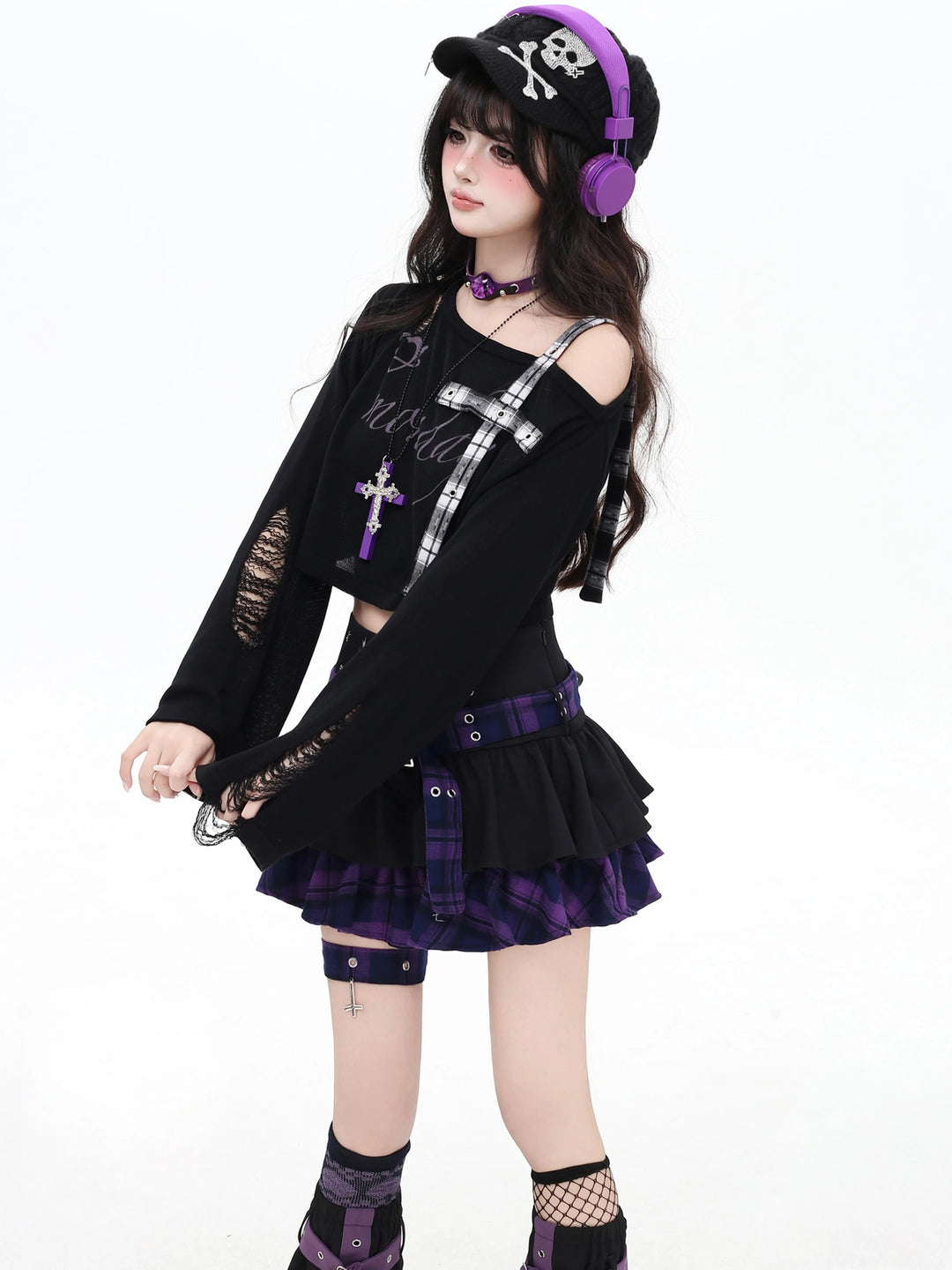 Gothic Plaid Cross Knit Crop Top