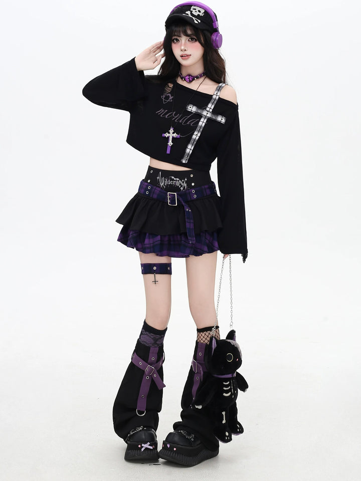 Gothic Plaid Cross Knit Crop Top