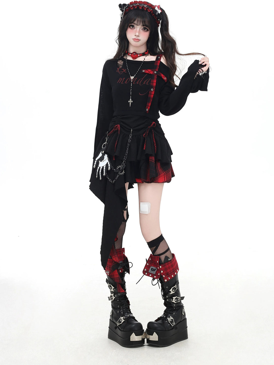Gothic Plaid Cross Knit Crop Top