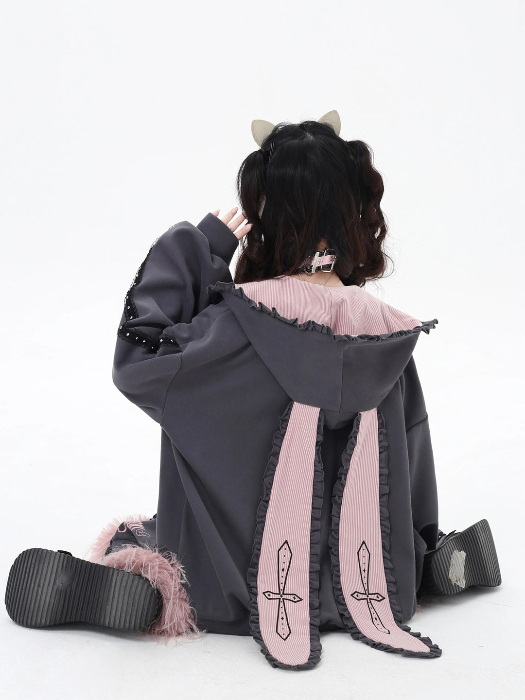 Bunny Ear Heart Zip Hoodie