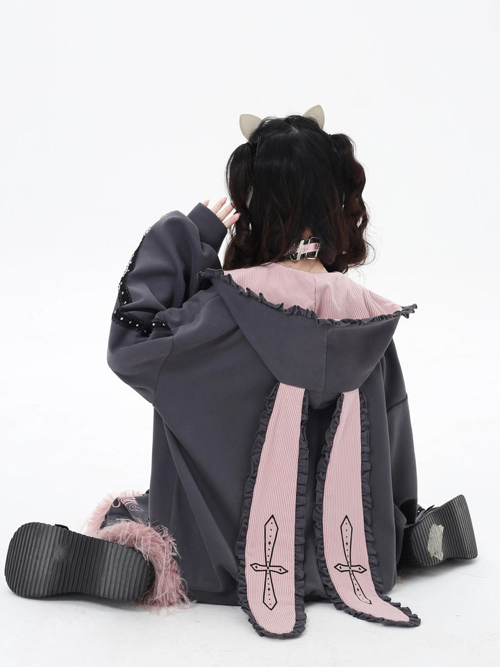 Bunny Ear Heart Zip Hoodie