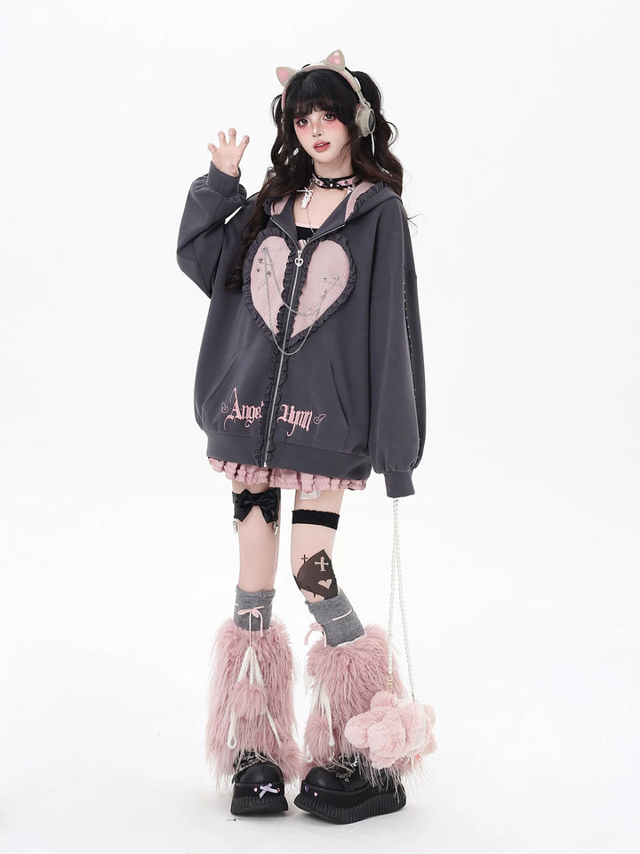 Bunny Ear Heart Zip Hoodie