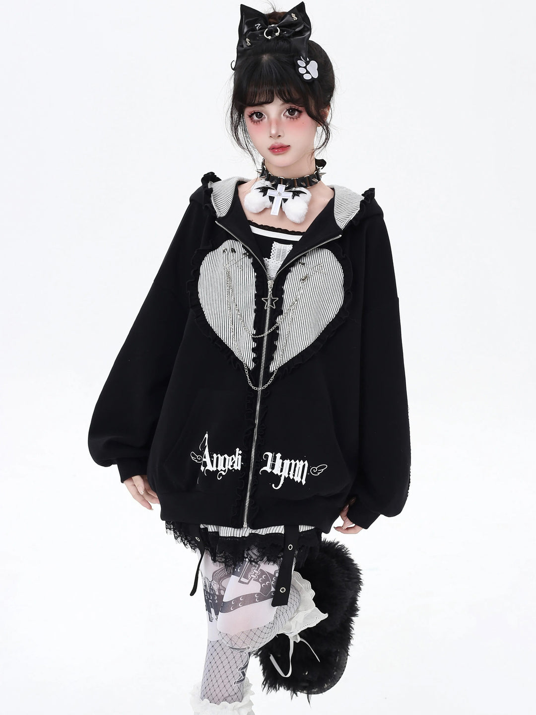 Bunny Ear Heart Zip Hoodie