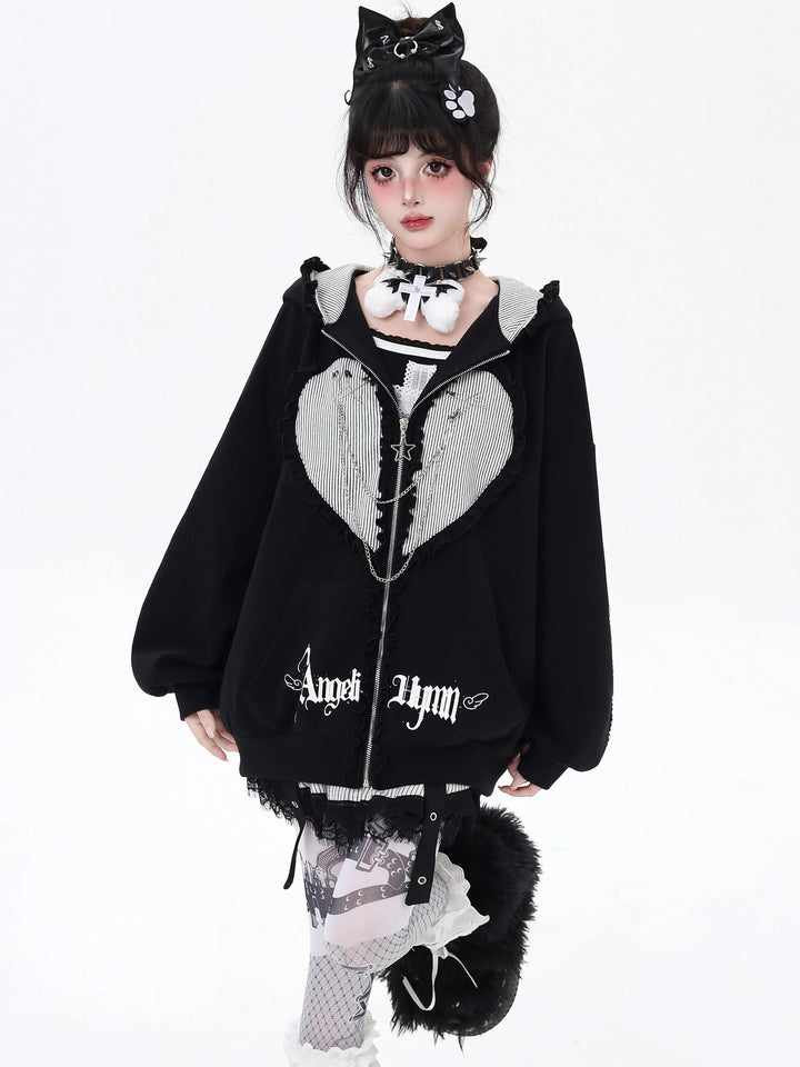 Bunny Ear Heart Zip Hoodie