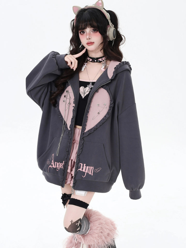 Bunny Ear Heart Zip Hoodie