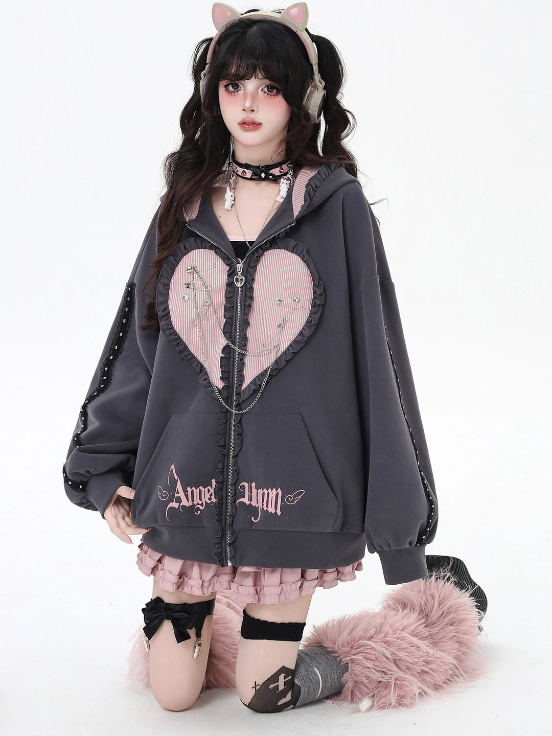 Bunny Ear Heart Zip Hoodie
