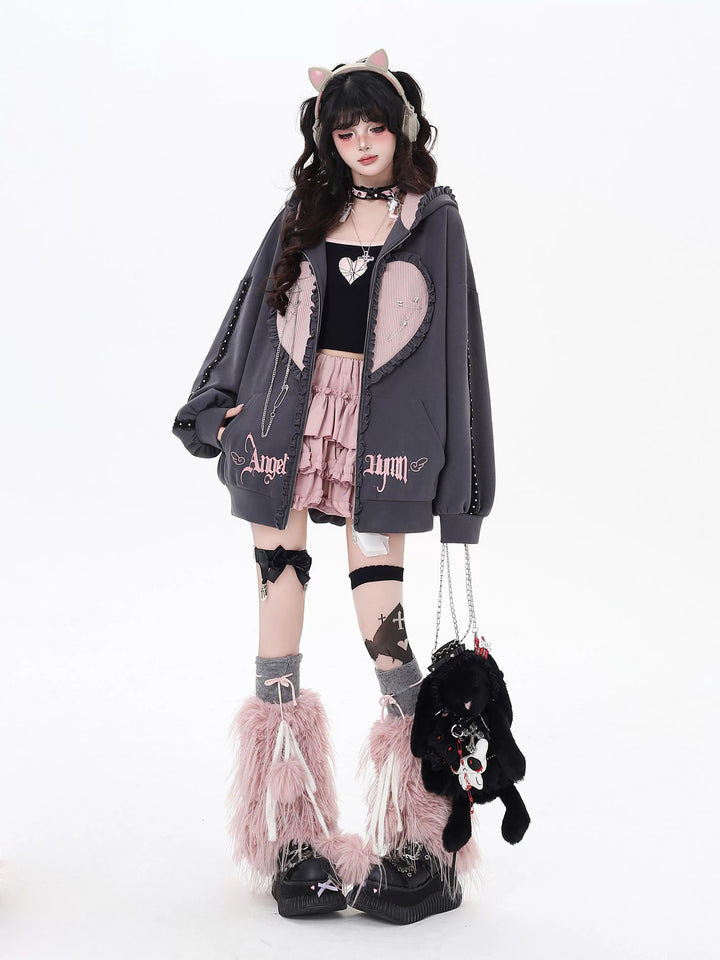 Bunny Ear Heart Zip Hoodie