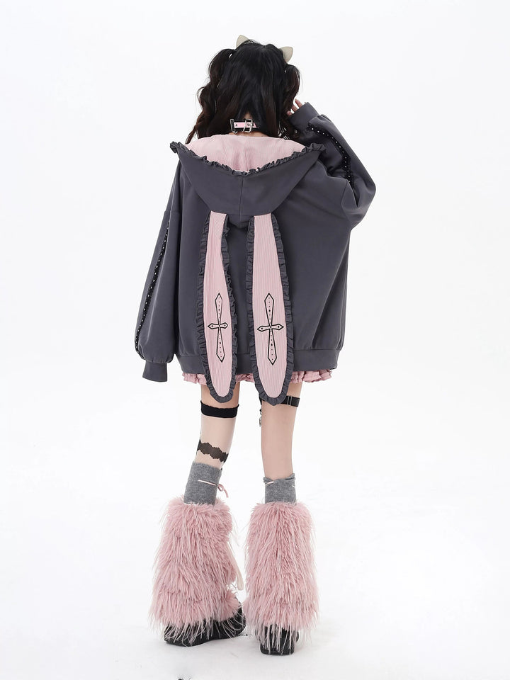 Bunny Ear Heart Zip Hoodie