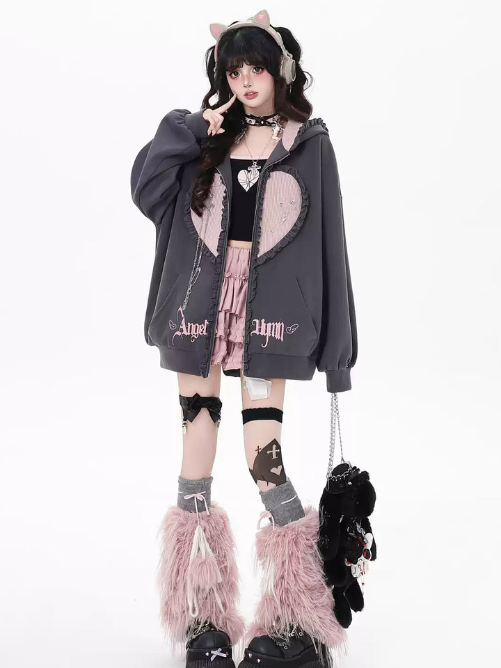 Bunny Ear Heart Zip Hoodie