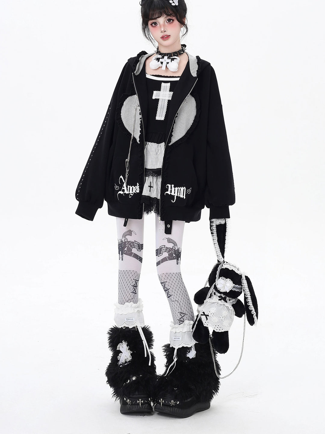 Bunny Ear Heart Zip Hoodie