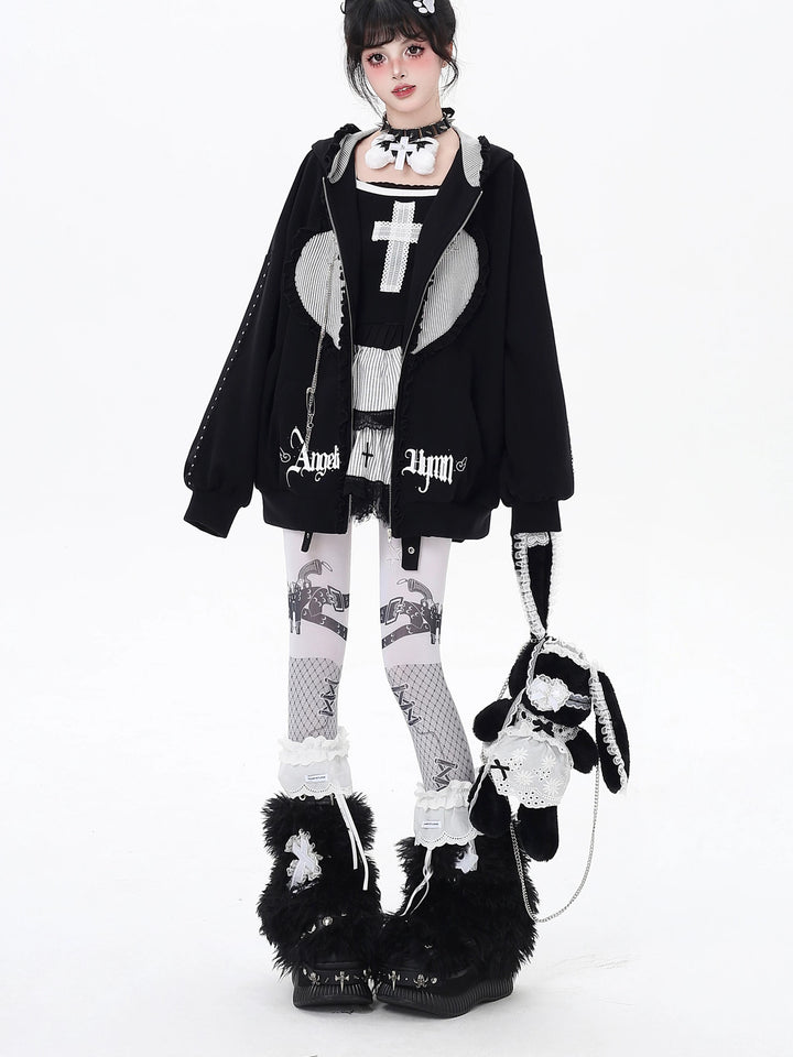 Bunny Ear Heart Zip Hoodie
