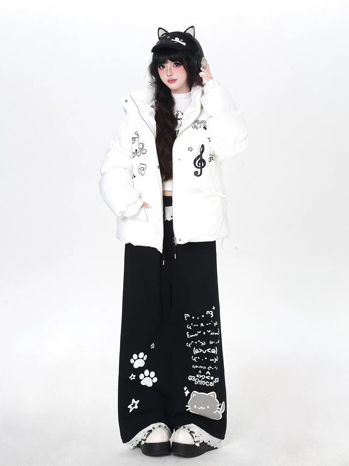 Kawaii Cat Graphic Wide Leg Pants