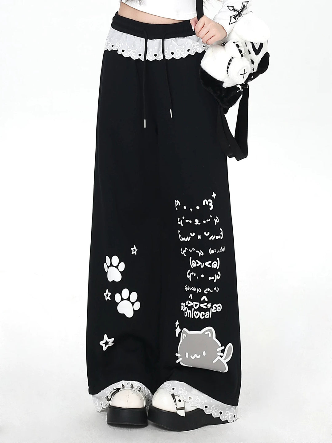 Kawaii Cat Graphic Wide Leg Pants