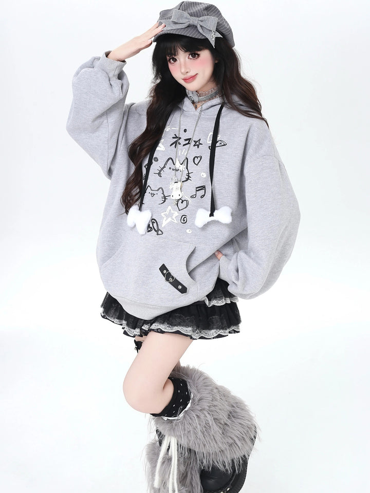 Kawaii Cat Graphic Hoodie