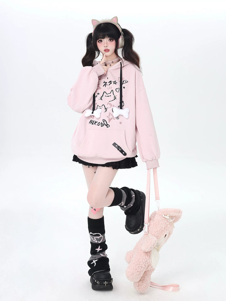 Kawaii Cat Graphic Hoodie