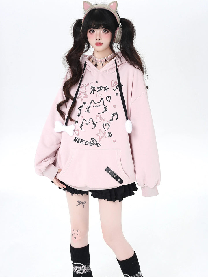Kawaii Cat Graphic Hoodie