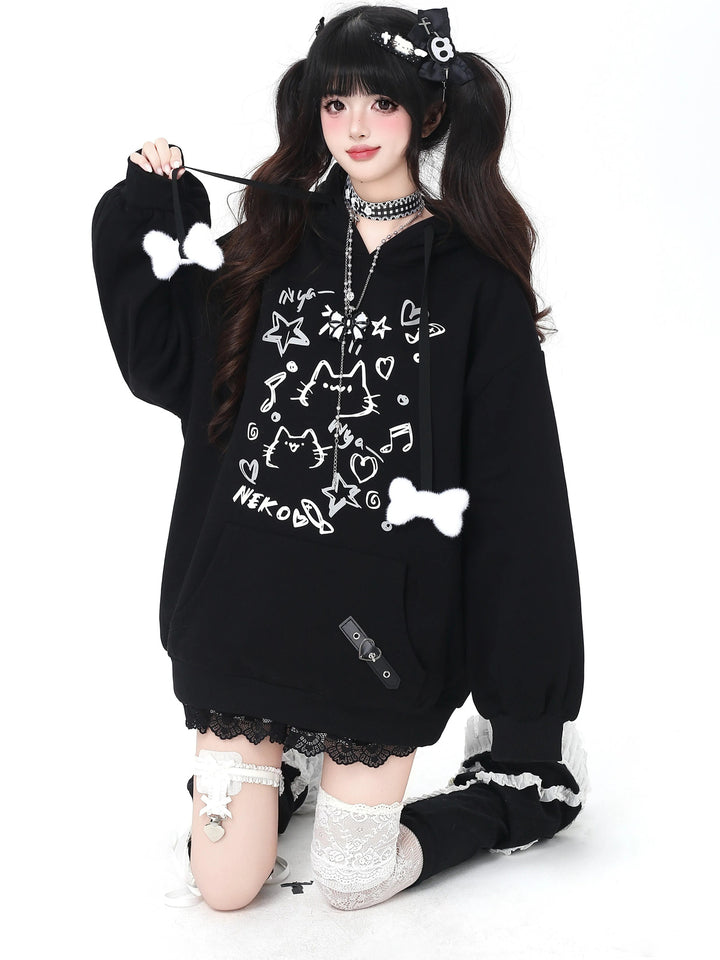 Kawaii Cat Graphic Hoodie