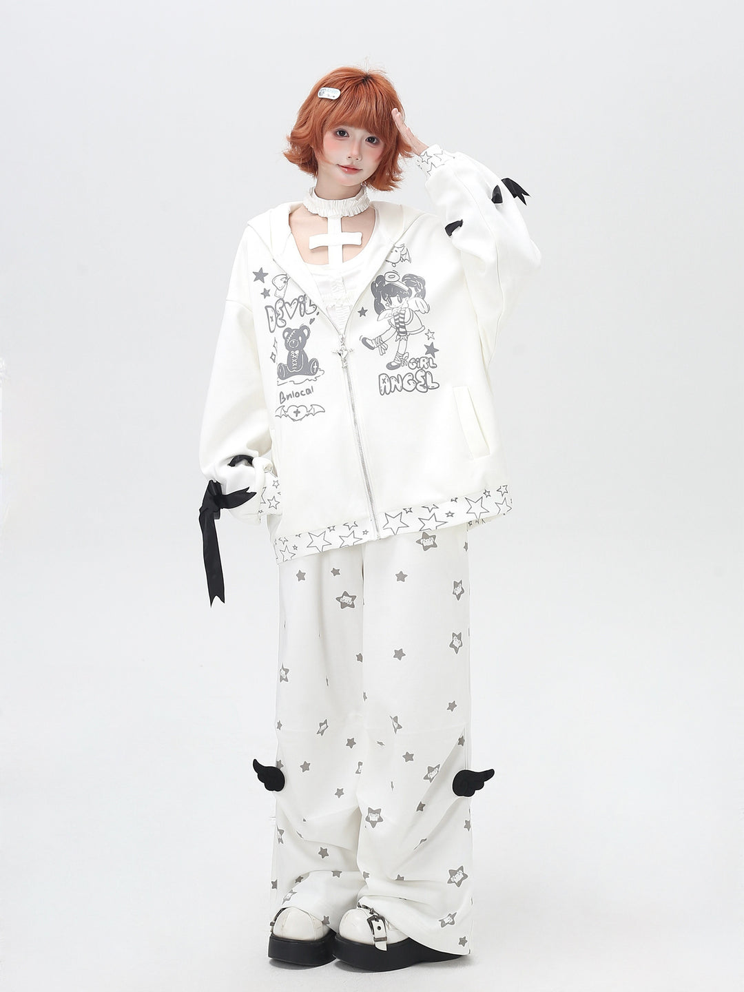 Star Print Ruffle Wide Leg Pants