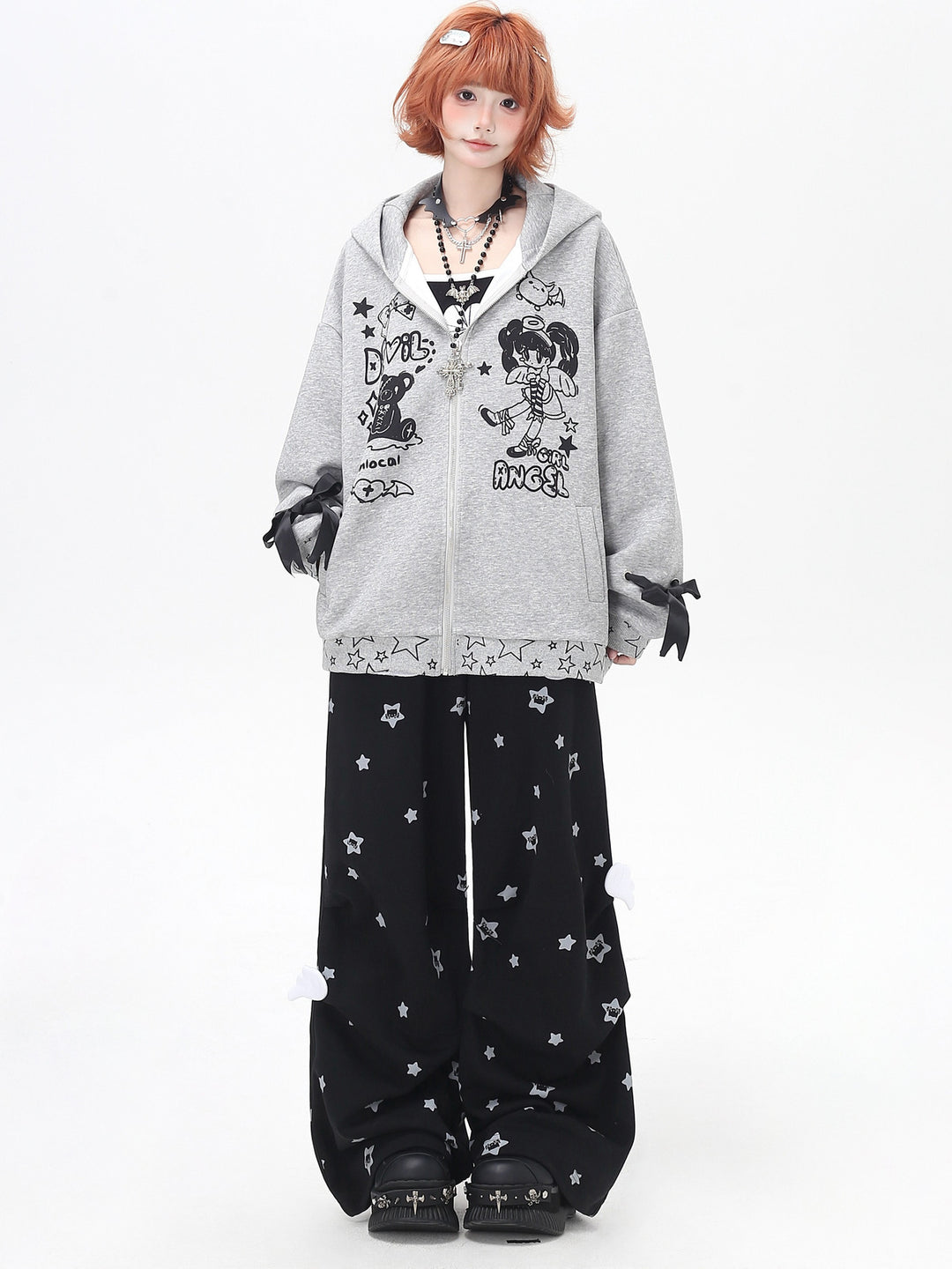 Star Print Ruffle Wide Leg Pants