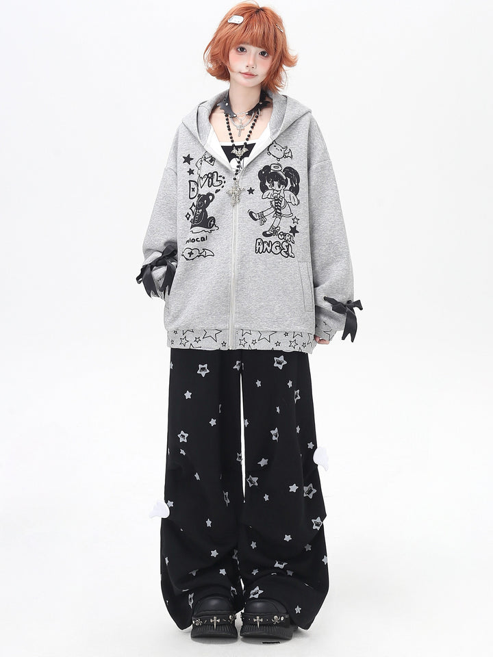 Star Print Ruffle Wide Leg Pants
