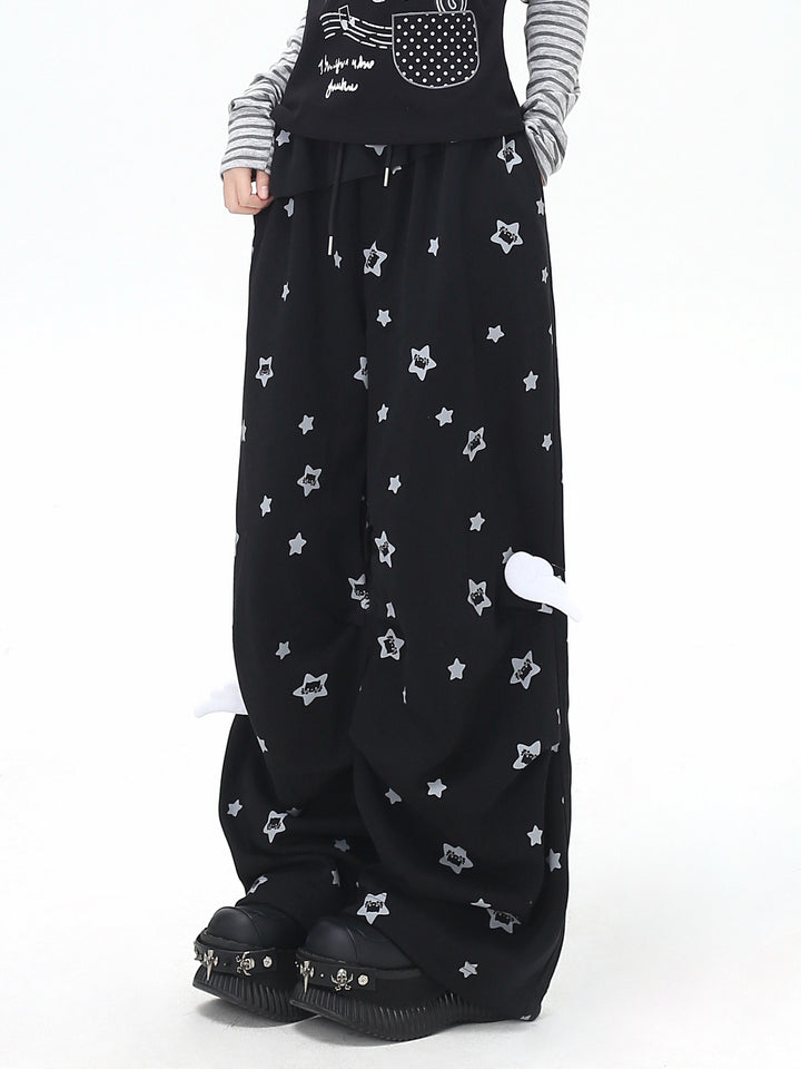 Star Print Ruffle Wide Leg Pants