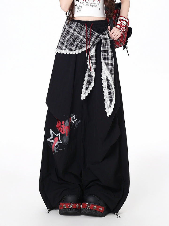 Y2K Plaid Layered Parachute Pants